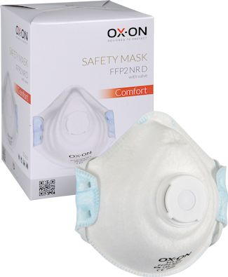 OX-ON Atemschutzmaske FFP2 NR D mit Ventil und Nasenbügel | Karton mit 10 Masken